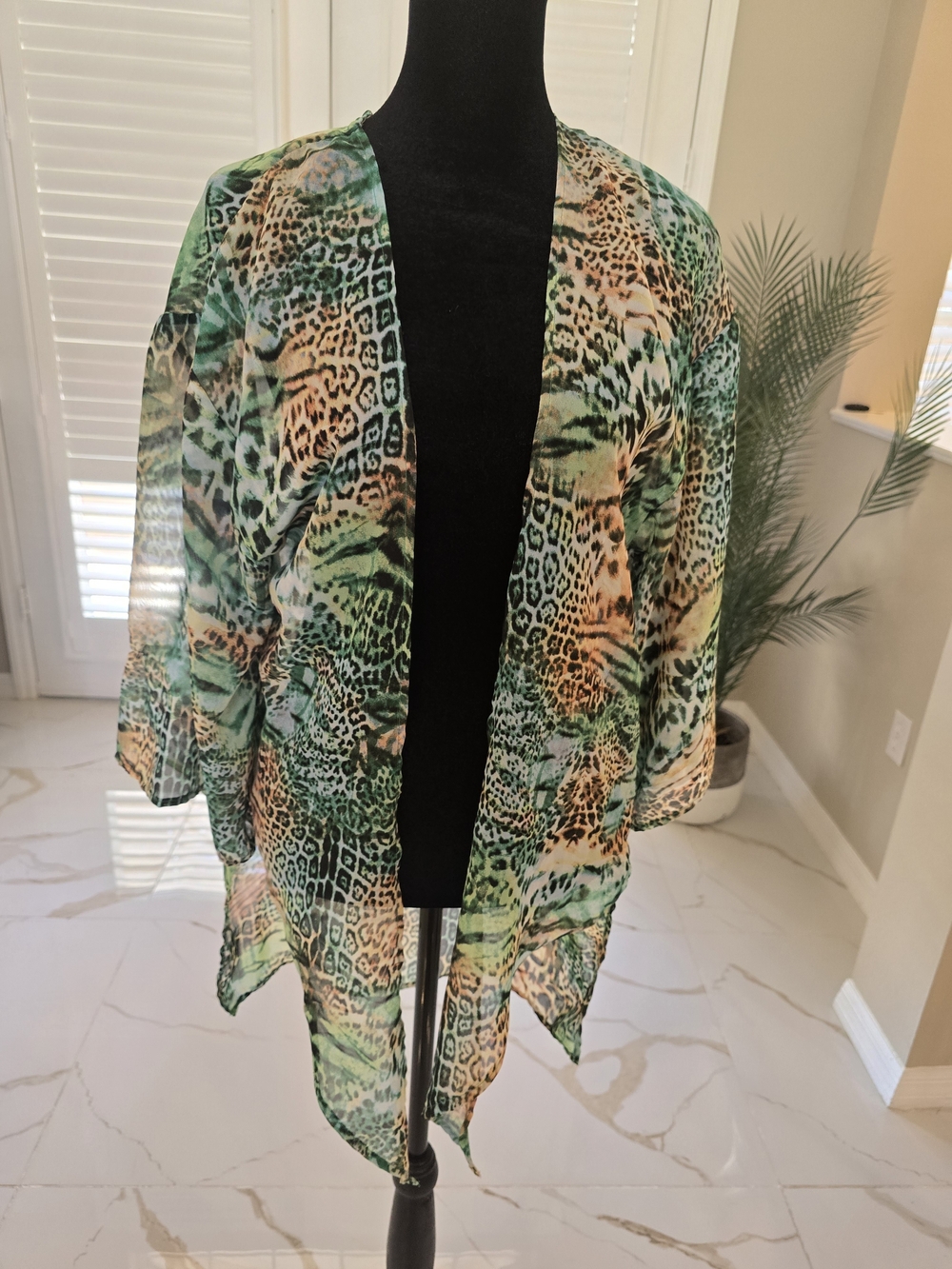 VENUS Green and Tan Animal Print Swim Vest Cover-Up